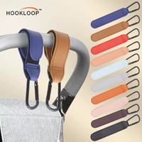 Crochet Réglable en Cuir pour Poussette, Vente en Gros, Mousqueton Portable avec Bande Auto-Agrippante