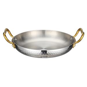 Plat de service en cuivre martelé avec poignées dorées, plat rond en acier inoxydable, passe au lave-vaisselle, design moderne - Product Image 5