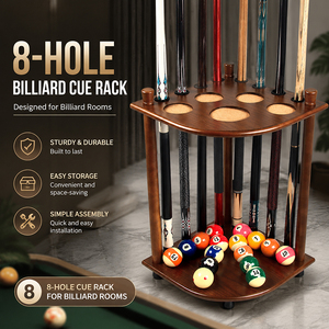 Support de sol pour queues de <span class=keywords><strong>billard</strong></span> en bois de noyer, 8 trous, placage MDF, bois massif, montage facile, support pour queues de <span class=keywords><strong>billard</strong></span> et de snooker, CE OEM - Product Image 1