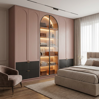 Armoire de chambre à coucher moderne en bois rose poudré certifiée ISO, avec moulures cintrées, disponible en OEM/ODM pour villas