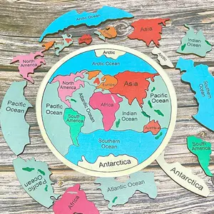 Quebra-cabeça de geografia de madeira para os sete continentes, quebra-cabeça de brinquedos Montessori