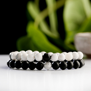 Fashion Black Matte Stone Bead White Howlite Stone <strong>Yin</strong> <strong>Yang</strong> Couple <strong>Bracelet</strong> Set Distance His &amp; Hers Forever <strong>Bracelet</strong> Wholesale - Product Image 2