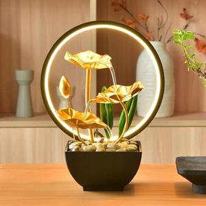 Lampe de bureau à LED avec ornement d'eau courante, base en pierre et design de lotus doré pour la décoration de la maison et du bureau - Product Image 2