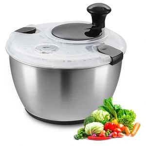 Stainless Steel Salad Spinner, 4.2 Qt <b>Vegetable</b> Washer, BPA-Free Lettuce Dryer with Crank Design, Dishwasher Safe Non-Slip Base - Product Image 1