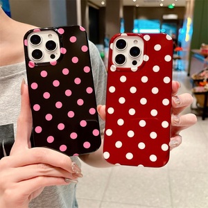 Custodia per telefono in stile Ins con motivo a pois neri retrò per <span class=keywords><strong>iPhone</strong></span> 17 <span class=keywords><strong>Pro</strong></span> Max 16 15 14 <span class=keywords><strong>13</strong></span>, <span class=keywords><strong>cover</strong></span> lucida alla moda antiurto IMD - Product Image 6