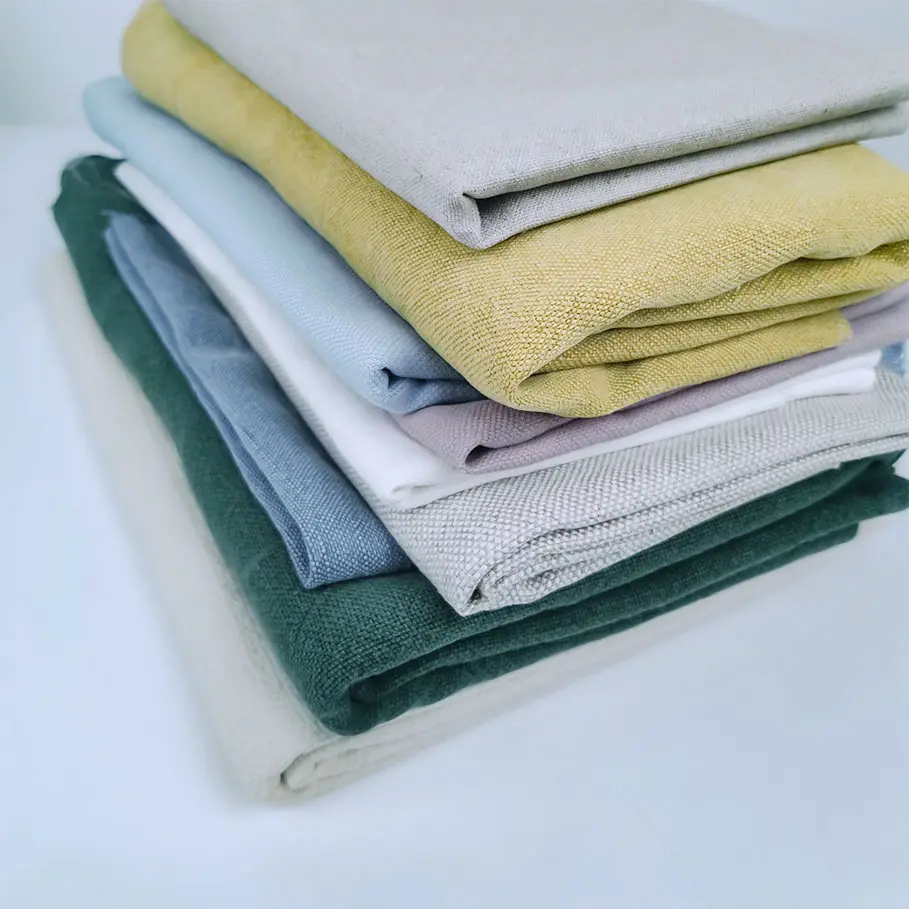 Tissu de canapé en lin et coton imprimé de couleur unie