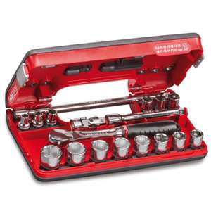 USAG - U06090012 Assortiment avec douilles bihexagonales et cliquet 3/8 ''dans une boîte à matériaux (18 pièces) ENSEMBLES DE CLIQUET ET DE DOUILLES - Product Image 1