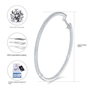 Ingrosso gioielli Moissanite 50mm grande Huggie VVS1 D colore Moissanite <span class=keywords><strong>orecchini</strong></span> a cerchio con GRA 925 gioielli in <span class=keywords><strong>argento</strong></span> per le donne - Product Image 5