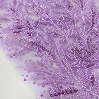 LS138 Tissu de luxe en dentelle perlée Paillettes scintillantes Filet doré Motif de plantes Broderie Tulle Tissus de dentelle pour robe de mariée