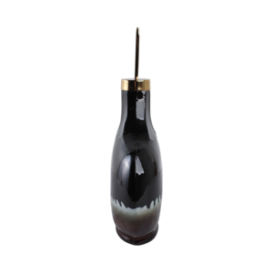 Vaso in vetro a forma di bottiglia arrotondata con dettaglio superiore in metallo, finitura lucida decorativa per soggiorno e decorazioni per la casa. - Product Image 3