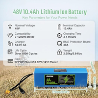 Baterai Lithium Ebike 48V 10,4Ah Perlindungan BMS 30A Kompatibel dengan E-Bike, Skuter, ATV & Penyimpanan Tenaga Surya 0-1200W