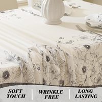Nappe Moderne Imprimée Printemps-Été 52x70 Pouces Rectangulaire Noire Motifs Fleurs Sauvages Polyester Texturé Résistante à l'Eau Anti-Plis