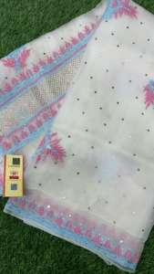 ชุดส่าหรีผ้าไหมออร์แกนซ่าผ้านิ่มทำมือสวยงามเสื้อผ้าอินเดีย & ปากีสถาน - Product Image 4