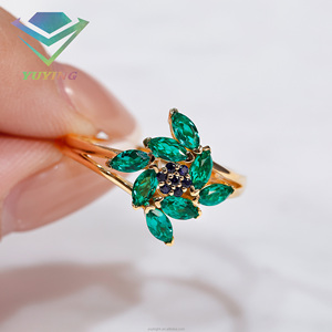 Bague en or 10K 14K avec tsavorite vert foncé taille marquise et saphir cultivé en laboratoire CVD/HPHT du Sri Lanka – Cadeau d'anniversaire ou de mariage - Product Image 3