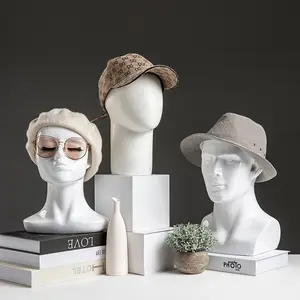 定制黑白玻璃纤维批发便宜的女性男性现实人体模型头带肩膀帽子展示