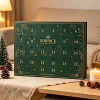 Calendrier de l'Avent personnalisé à 24 fenêtres détachables, boîte cadeau rigide, emballage de calendrier de compte à rebours en papier vert foncé pour Noël, cosmétiques