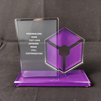 Plaque en cristal hexagonale Neelpure 187717 avec base violette, impression UV personnalisée, design personnalisé pour récompense d'entreprise