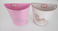 Ensemble de 2 jardinières en métal galvanisé blanc et rose avec motif écureuil et gland vintage et lettrage français