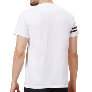 Camiseta de algodón de manga corta con cuello redondo y estampado gráfico de texto vertical para hombre - Product Image 5