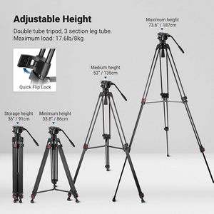 <span class=keywords><strong>Trépied</strong></span> vidéo <span class=keywords><strong>NEEWER</strong></span> 74 pouces avec tête fluide, plaque QR, <span class=keywords><strong>trépied</strong></span> professionnel en aluminium robuste pour appareils photo reflex numériques et caméscopes - Product Image 2