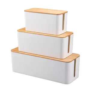 Cable Management Organizer Box, Large Storage Bamboo Lid Wires Concealer Holder for Desk, Home, Kitchen, TV, Computer