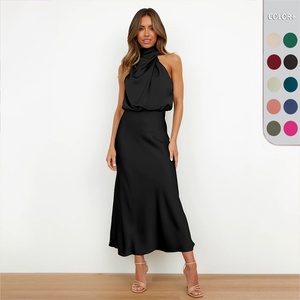 <span class=keywords><strong>Vestido</strong></span> <span class=keywords><strong>de</strong></span> Dama <span class=keywords><strong>de</strong></span> Honor <span class=keywords><strong>de</strong></span> Satén con Cuello Halter, Silueta en A, Largo Midi, Antiarrugas, Primavera/Verano 2026, Superventas - Product Image 2
