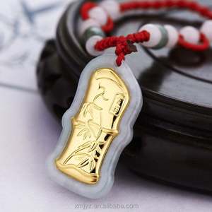 Liontin giok bertatahkan emas bersertifikat naga dan <span class=keywords><strong>Phoenix</strong></span>, hadiah pria dan wanita daun kacang hijau grosir - Product Image 3