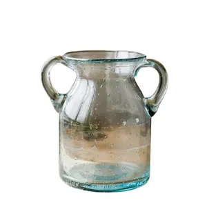 环保透明大气泡玻璃花瓶现代北欧定制简单玻璃花瓶，带双手柄，用于办公室婚礼