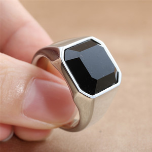 Men's Geometric <b>Titanium</b> Steel <b>Ring</b> <b>Black</b> Red Gemstone Bezel Setting Punk Style Fashion Jewelry Gift 24060 - Product Image 3