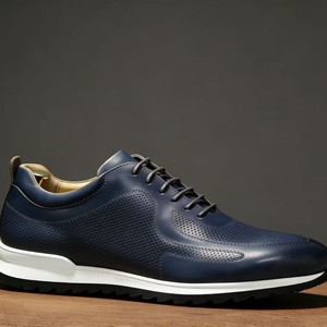 Chaussures décontractées pour hommes en cuir véritable à lacets, bout rond, semelle extérieure en caoutchouc respirante, toutes saisons - Product Image 3