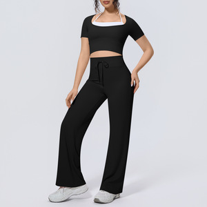 Nuevo Conjunto Deportivo de Moda para <span class=keywords><strong>Mujer</strong></span>, Top Halter <span class=keywords><strong>2</strong></span> <span class=keywords><strong>en</strong></span> <span class=keywords><strong>1</strong></span> con Cordones y Pantalones de Cintura Alta para Danza, <span class=keywords><strong>Running</strong></span> y Pilates - Product Image 2