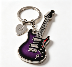 Llavero de Metal Morado con Forma de Guitarra, Colgante Esmaltado, Logotipo Personalizado, Regalo de Moda para el Regreso a Clases - Product Image 1