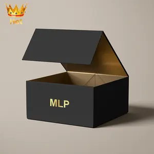 Kotak Hadiah Lipat Magnet, Kustom Logo Dicetak Kertas Hitam Paket Datar Kaku Karton Pakaian Kosmetik Sepatu Dapat Dilipat Kemasan Kotak Hadiah