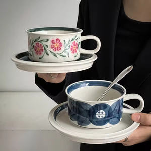 Finnish Medieval Floral Pattern Sustainable Ceramic Hand-Painted Coffee <b>Mug</b> & Saucer Set with Gift <b>Box</b> - Product Image 5