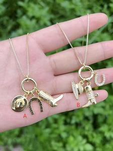 18K Gold Plated Jewelry Charm Pendant Necklace Cowboy Boot Hat Horseshoe Multi Pendant <b>Chain</b> Jewelry Gift Pendant Necklace - Product Image 1