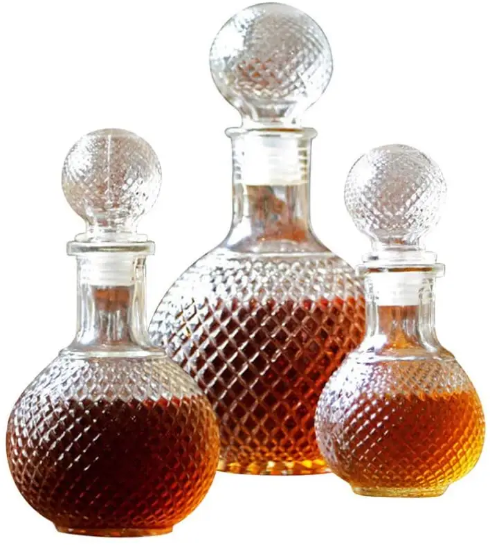 250ml 450ml 1000ml ball shape whisky wine decanter glass bottles with rubber stopper