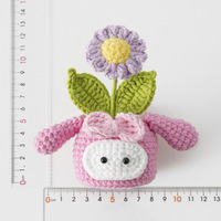 Nouvelle plante en pot en fil fait main, série de dessins animés au crochet, poupée de fleurs 3D, plante verte simulée, Saint-Valentin, longue