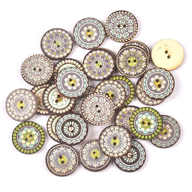 Zanaat malzemeleri çeşitli çiçek desenler karışık boyutları Vintage ahşap düğmeler