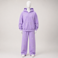 Ensemble de sweats à capuche zippés en molleton personnalisables pour la vente en gros, style streetwear, uni, épais, minimaliste, couleur lavande