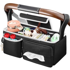Sac de rangement pour poussette de grande capacité, organisateur de poussette réglable avec 2 porte-gobelets isothermes, sac de poussette facile à nettoyer - Product Image 1