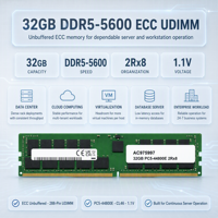 Mémoire RAM DDR5 AC975997 32 Go DDR5-5600 ECC UDIMM Dual Rank pour suite informatique de production vidéo en studio – Fourniture OEM