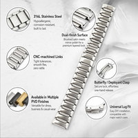 Bracelet de montre élégant en acier inoxydable brillant, fin et solide, à maillons réglables et amovibles, bracelet de remplacement de luxe pour femme, idéal pour les tenues habillées