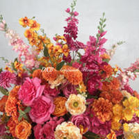 Grande Fleur Artificielle de Mariage de 80 cm, Boule de Roses Soie Orange et Rouge pour Centres de Table d'Événements et Décoration de Mariage