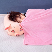 Grande couverture-oreiller en peluche animale de dessin animé 2-en-1, couette climatisante, adorable poupée en peluche pour dormir, se détendre et décorer la maison