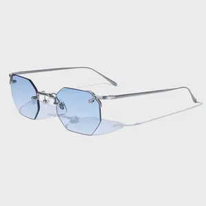 Yeetian Luxury Titanium Frameless Sunglasses Men Women High End Custom Transparent Blue Nylon Lens Rimless Sun Glasses