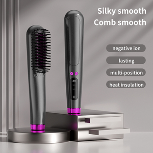 <span class=keywords><strong>Brosse</strong></span> lissante sans fil avec massage par vibration, peigne à boucler <span class=keywords><strong>ionique</strong></span> portable, chauffage rapide et arrêt automatique - Product Image 6