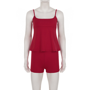 European <b>Sexy</b> Low Cut Babydoll A Line Camisole Shorts <b>Set</b> Fashion Slim Solid Home Lounge Two Piece for Women - Product Image 6