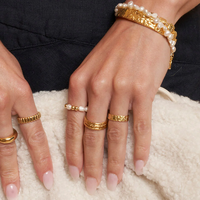 Neuankömmling hand gefertigte Finger verstellbare stapelbare Schmuck elastische 925 Silber 18 Karat vergoldete Perlen Perlen ringe