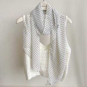 Écharpe classique noire à pois pour femme, légère en mousseline, châle vintage à pois en polyester, longue écharpe de cou 180x26cm OEM/ODM - Product Image 4