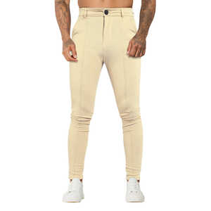 Gingtto Wholesale in Stock Khaki <strong>Pleated</strong> Desgin Skinny Slim Chino <strong>Pants</strong> Men - Product Image 2
